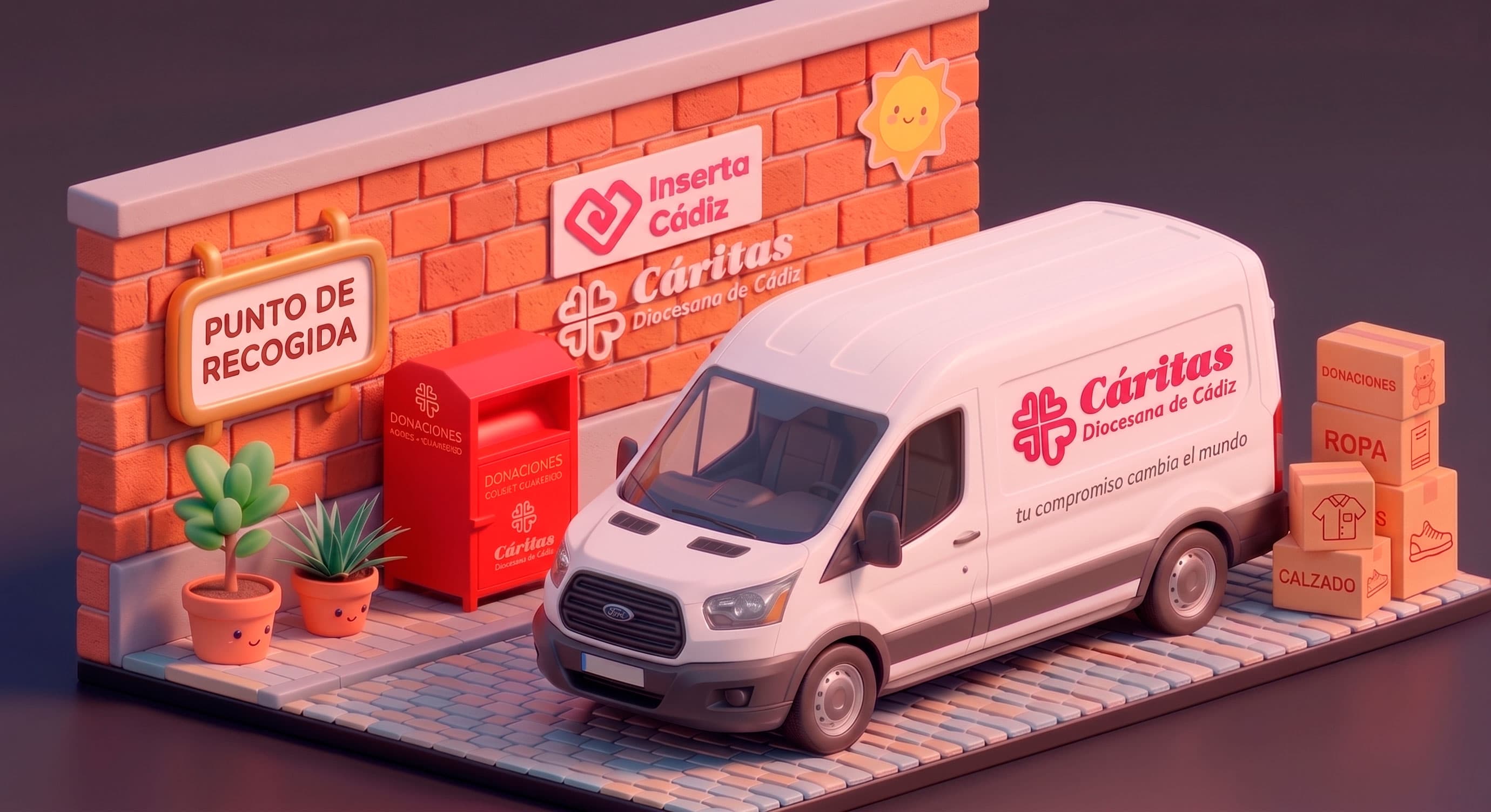 La camioneta de recogida de Inserta Cádiz en versión ilustrada, protagonista de la aventura Inserta Kids