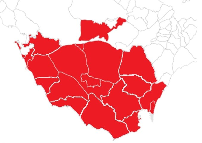 Mapa del territorio de la Diócesis de Cádiz y Ceuta
